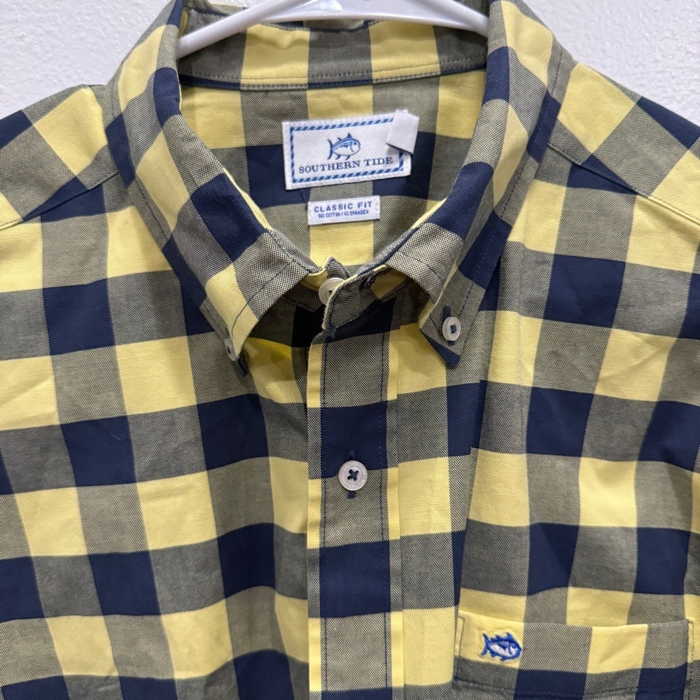 Southern Tide Yellow and Blue Checkered Classic Fit Button Down Long Sleeve - Picture 5 of 12